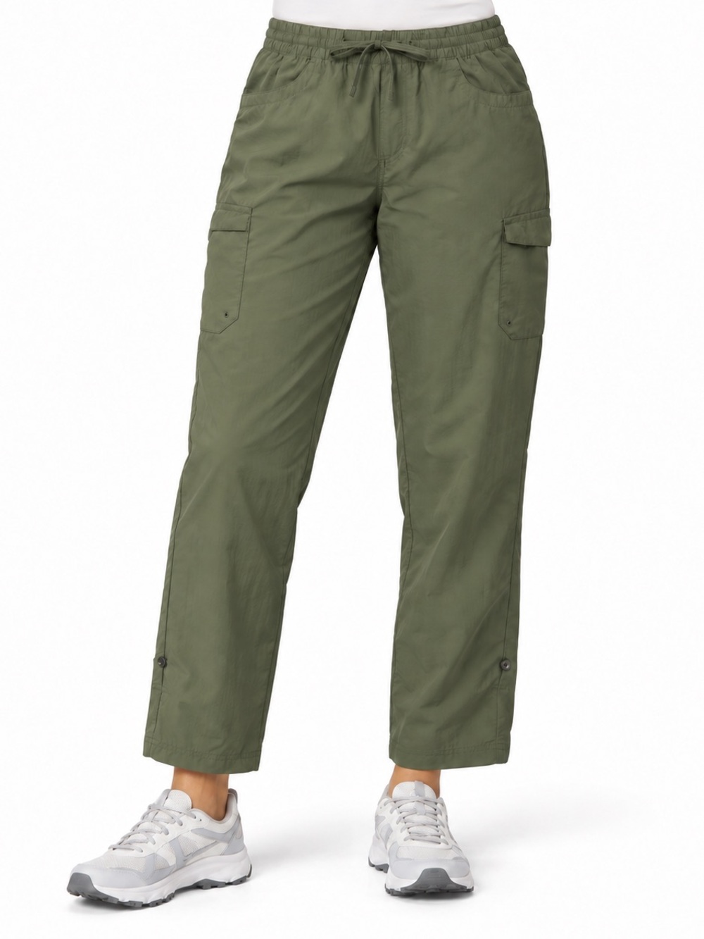 Columbia Woodland Hills Roll-Up Cargo Pants Womens L Cypress Green UPF 30